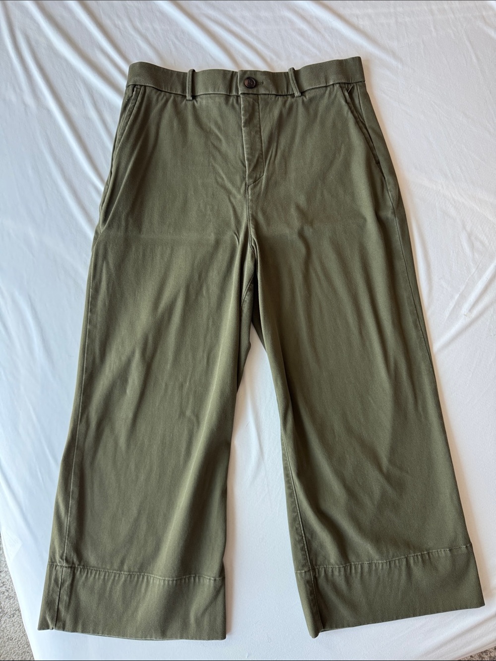 SPANX Women’s Cropped Wide-Leg Pants, supersmooth stretch twill, Olive Green, XL